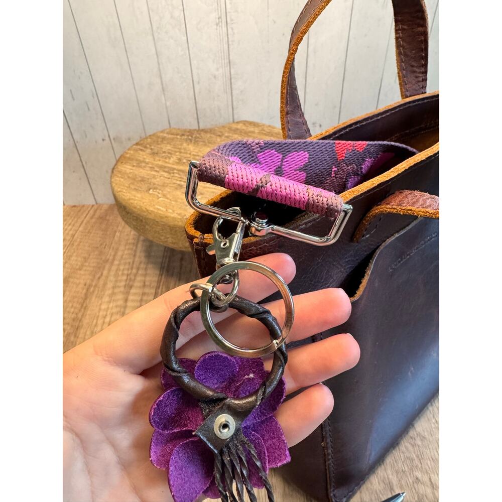 Leather Purple Flower Purse Charm Genuine Leather Bag Charm NEW FAST SHIP - Picture 6 of 6